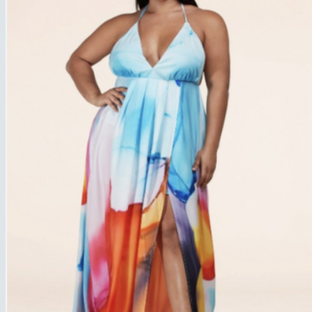 Plus Flowy Tropical Dress